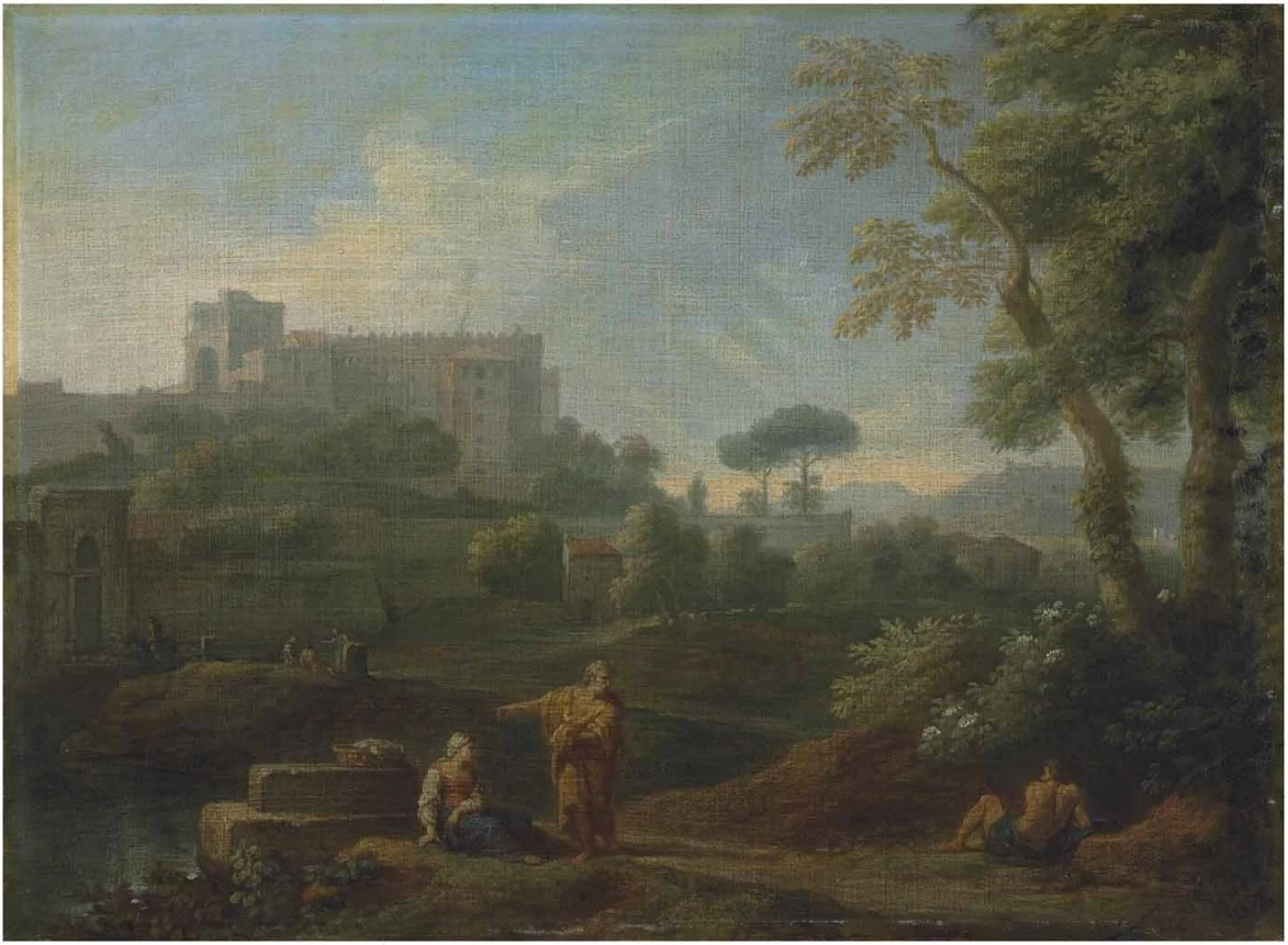 Un paesaggio classico con un capriccio del Belvedere Vaticano